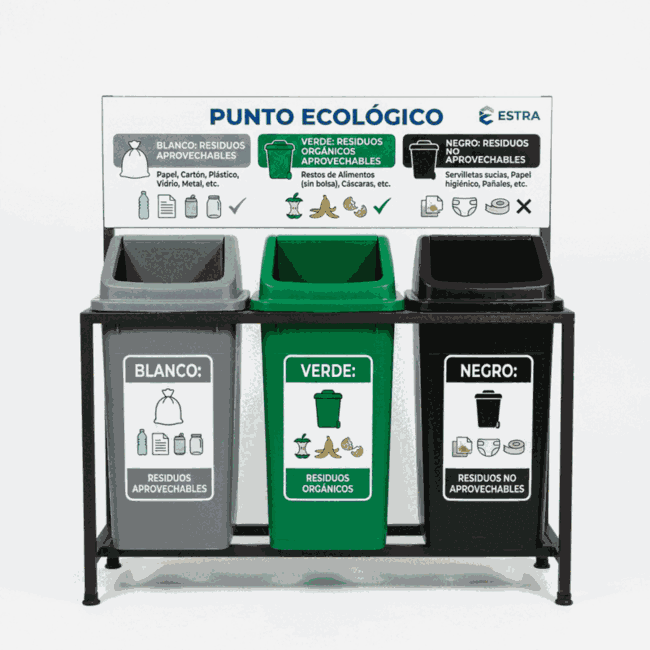 Punto ecológico canecas plásticas 3 puestos de 35 L