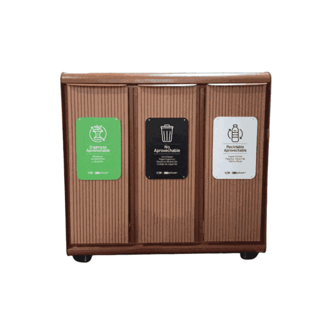 Punto Ecológico Route M 3 Compartimentos 159L Cold Rolled-Madera Plastica